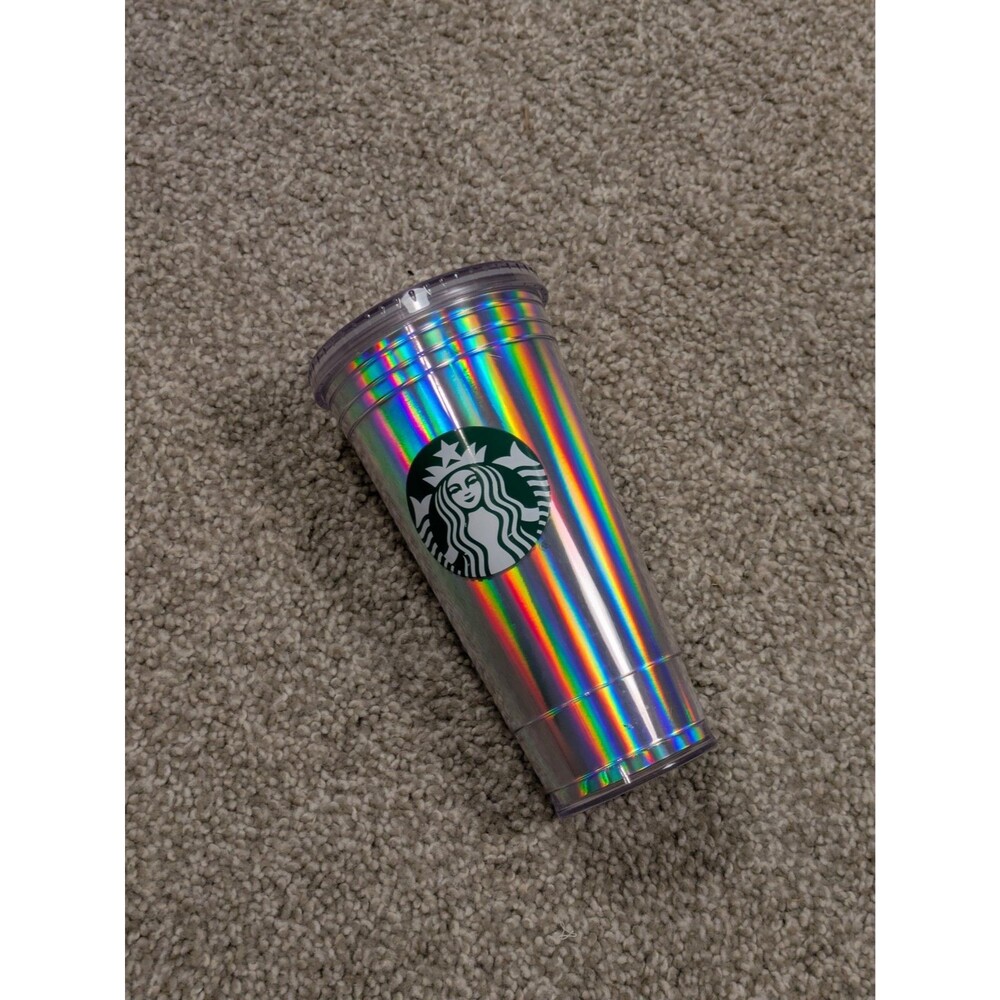 Starbucks Venti 20oz Iridescent Rainbow Holographic Cold Cup Tumbler w/ Lid